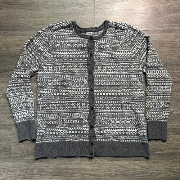 L.L. Bean Women's Knit Cashmere Cardigan - Grey/White - Picture 1 of 5